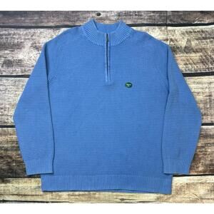 LL Bean Sweater Mens XL Sunwashed Textured Cotton Blue 1/4 Zip Pullover